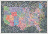 Paula Scher, USA Distances, 2018, Screenprint in colors, on heavy wove paper, with full margins