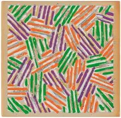 Untitled (U.L.A.E. 13) by Jasper Johns, 1977, Screenprint in colors, on Patapar printing parchment, with full margins, folded (as issued), accompanied by the book Jas, sold Oct 2025