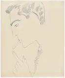 Andy Warhol, Man Smoking a Cigarette, circa 1955-56, Unique blue ink drawing, on wove paper
