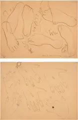 Andy Warhol and Marisol, [Traced Feet]; and [Traced Hands], 1963, Two unique graphite drawings, on packaging paper