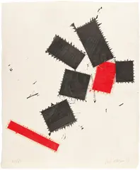Joel Shapiro, Untitled (F), 2003, Woodcut in colors with collage, on vintage Kozo handmade paper, with full margins