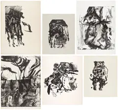 Untitled: six prints (G. 42-45, 47 & 48) by Willem de Kooning, 1966, Six lithographs, on Arches and Rives BFK papers, with full margins and the full sheets, sold Oct 2025