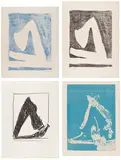 Robert Motherwell, Summertime in Italy (with Blue): two plates; Summertime in Italy (with Crayon); and Untitled, from 9 portfolio (E. & B. 32, 36 & 56), 1966-67, Four lithographs, two in blue, on Arches Cover and Arches Buff papers, with full margins