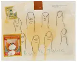 Donald Baechler, Rush to Justice, 1998, Unique pencil, ballpoint pen, acrylic paint and paper collage with industrial varnish, on Fredrix canvas panel
