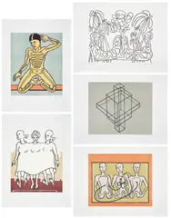 Anselm Stalder, Der Umfang des Fassungsvermögens (The Limits of Perception), 1983-84, The complete set of five woodcuts, four in colors, on Rives BFK paper, with full margins, with title and text pages, all loose (as issued), with accompanying book with 64 color reproductions and bound signed monotype in colors, all contained in the original black clamshell portfolio with white text