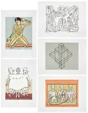 Anselm Stalder, Der Umfang des Fassungsvermögens (The Limits of Perception), 1983-84, The complete set of five woodcuts, four in colors, on Rives BFK paper, with full margins, with title and text pages, all loose (as issued), with accompanying book with 64 color reproductions and bound signed monotype in colors, all contained in the original black clamshell portfolio with white text