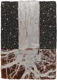 Leonardo Drew, 61P, 2017, Pigmented and printed handmade paper in colors with collage and silver ink, the full sheet