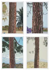 Jake Longstreth, Los Angeles Pines, 2022, The complete set of four screenprints in colors, on wove paper, with full margins, all loose (as issued), all contained in the original heavy card folio