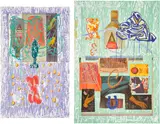 David Salle, Long and High; and Fast and Slow, from High and Low, 1994, Two lithograph and woodcuts in colors, on two sheets of TGL handmade paper, the full sheets