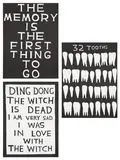 David Shrigley, The Memory Is The First Thing To Go; 32 Tooths; and Ding Dong The Witch Is Dead, 2022, Three linocuts in black, on wove paper, the full sheets