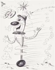 Untitled by Kenny Scharf, 1983, Unique ballpoint pen drawing, on laid stationary paper, sold Oct 2025