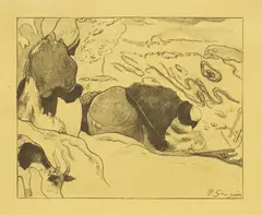 Paul Gauguin, Les Laveuses, from La Suite Volpini (The Washer Women, from the Volpini Suite) (G. 6, M./K./J. 10), 1889, Zincograph, on canary yellow vellum, with margins