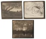 Le Songeur (The Dreamer); Tigre en arrêt (Tiger at a Standstill); and Vaches à l'abreuvoir (Cows at a Watering Trough) (D. 43, 131 & 146, M. 43, 131 & 146) by Jean-Baptiste-Camille Corot, Eugène Delacroix & and Charles-François Daubigny, 1854, 1854 and 1862, Three cliché-verres, on thin wove paper, the full sheets, sold Apr 2025
