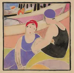 Juliette Nichols, [Two Swimmers], circa 1915, Unique watercolor and graphite drawing, on MBM laid paper, unframed