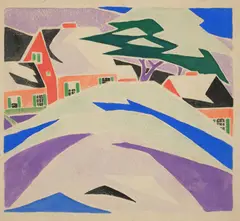 Juliette Nichols, [Winter in Provincetown], circa 1916, Unique white-line woodcut in colors, on wove paper, with margins, unframed