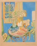 Henri Matisse, Petit intérieur bleu (Small Blue Interior) (D. app. IV), circa 1952, Aquatint in colors, on Arches paper, with full margins