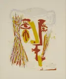 Pablo Picasso, Femme au chapeau de paille bleue (Woman in a Blue Straw Hat) (not in Bl., Ba. 1282), 1962, Linocut in colors, on Arches paper, with full margins