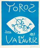 Pablo Picasso, Toros en Vallauris (Bulls in Vallauris) (Bl. 1276, Ba. 1045), 1957, Linocut in blue, on Roto paper, with wide margins