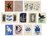 Georges Braque, Si je mourais là-bas (If I Died There) (V. 181), 1962, The complete set of 18 woodcuts, including 12 in colors and some with wood engraving, on handmade rag paper watermarked LB , with full margins, all loose and folded (as issued), with text by Guillaume Apollinaire, table of contents, title page and justification, all contained in the original gray paper-covered folio and slipcase with woodcut in red on the cover