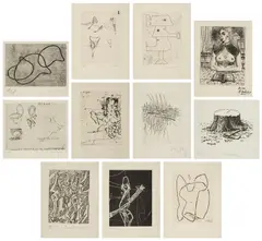 Surrealism Between the Two Wars, from The Forerunners of the Avant Garde (Volume II), from International Anthology of Contemporary Engraving by Various Artists, 1966, The complete set of 11 etchings, on various wove papers, with full margins, all mounted as issued within grey card mats , offered Apr 2025