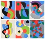 Sonia Delaunay, Poésie de mots, poésie de couleurs (The Poetry of Words, The Poetry of Colors), 1962, The complete set of six gouache pochoirs in colors, on Johannot paper, the full sheets, with title and justification pages, with text in French by six French poets, all loose (as issued), all contained in the original blue linen-covered portfolio
