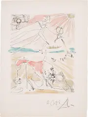 Salvador Dalí, L'Alchimiste (The Alchemist) (see M. & L. 581), 1973-75, Drypoint with extensive hand-coloring in watercolor, on Arches paper, with full margins
