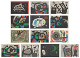 Le Lézard aux plumes d'or (The Lizard with Golden Feathers) (M. 789-828, C. bks 148) by Joan Miró, 1971, The deluxe set of 15 lithographs in colors, on Rives BFK paper watermarked Miro , with full margins, with title page, nu, sold Apr 2025