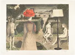 Paul Delvaux, Le Jardin (The Garden) (J. 48), 1972, Lithograph in colors, on Arches paper, with full margins