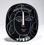 Pablo Picasso, Visage de femme (Woman's Face) (A.R. 220), 1953, White earthenware rectangular dish painted in colors, engraved and glazed; ceramic, Madoura edition
