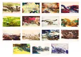 Zao Wou-ki, À la gloire de l'image et art poétique (In Honor of the Picture and of Poetry) (Å. 271-285), 1976, The complete set of 15 lithographs in colors, on Arches paper, with full margins, with title page, colophon and text in French by Roger Caillois, all folded and loose (as issued), all contained in the original printed canvas slipcase and portfolio