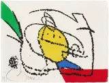 Joan Miró, Chanson des contraires (Song of Opposites) (D. 935, C. bks 220), 1976, The complete set of one etching and aquatint in colors, on Rives BFK paper, the full sheet, folded and loose (as issued), with poem in French by Jordi de Sant Jordi, title page and justification, all contained in the original damask paper-cover