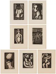 Réincarnations du Père Ubu (Reincarnations of Father Ubu): seven plates (C. 10, 14, 19-20, 22, 25 & 28) by Georges Rouault, 1932, Seven etching and aquatints, on Arches laid paper, with full margins, sold Oct 2025
