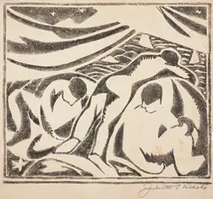 Juliette Nichols, [Group of Figures], circa 1915, Unique woodcut, on wove paper, with margins
