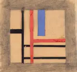 Burgoyne Diller, Collage, circa 1939, Unique collage in colors with graphite, on tracing paper, framed