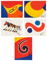 Flying Colors: five plates by Alexander Calder, 1974, Five lithographs in colors, on Arches paper, with full margins and the full sheets, sold Oct 2025
