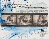 Peter Beard, Loliondo Lion Charge from The End of the Game, 1964, Unique gelatin silver print with ink and paint, executed later