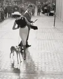 William Helburn, Simone D'Aillencourt with Whippet, Penn Station, circa 1959, Gelatin silver print, printed later