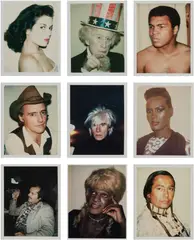 Nine Polaroids: Bianca Jagger; Uncle Sam; Muhammad Ali; Dennis Hopper; Self-Portrait in Fright Wig; Grace Jones; Jack Nicholson; Ladies and Gentlemen (Marsha P. Johnson); The American Indian (Russell Means) by Andy Warhol, 1971-1986, Nine unique Polaroid prints, sold Oct 2025