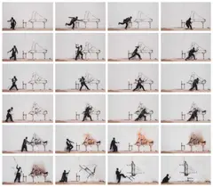 Robin Rhode, Piano Chair, 2011, Twenty-four chromogenic prints, each face-mounted to Plexiglas and flush-mounted to aluminum