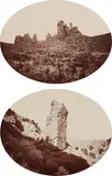 Carleton Watkins, Sentinel Rock, Echo Canyon, Utah; Witches Rock, Near Echo, Utah, 1870s, Two oval albumen prints, each mounted