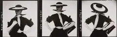 Black and White Fashion (Jean Patchett), New York by Irving Penn, 1950, Three gelatin silver contact prints, printed 1950, sold Oct 2025