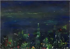 Stephen Tashjian, Untitled, New York Skyline, 1997, acrylic and glitter on canvas