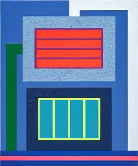 Peter Halley, Triple 9, 2016, acrylic, fluorescent acrylic and Roll-a-Tex on canvas, in 2 parts