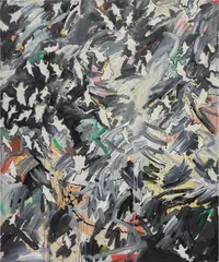 Sam McKinniss, Ghosts (orange and green), 2015, oil, acrylic and aqua-leaf on canvas