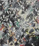 Sam McKinniss, Ghosts (orange and green), 2015, oil, acrylic and aqua-leaf on canvas