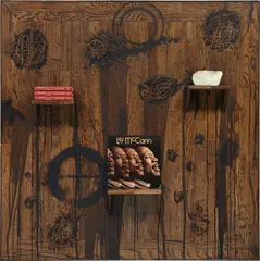 North by Rashid Johnson, 2013, branded oak flooring, black soap, wax, books, shea butter and vinyl, sold Mar 2024