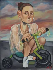 Flat Tire on Maple Ave (Downtown) by Jess Valice, 2020, oil on canvas, sold Mar 2024