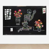 Wes Lang, The Ritual, 2015, acrylic, oilstick, colored pencil, and paper collage on canvas