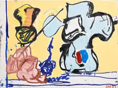 Stump Study #1 (Year Yellow) by Eddie Martinez, 2017, oil and enamel on canvas, sold Mar 2024