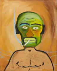 Green Smoker by Marcus Jahmal, 2017, oil and acrylic on canvas, sold Mar 2024